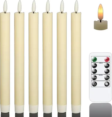 A set of six LED taper candles with a remote control and a single LED candle.