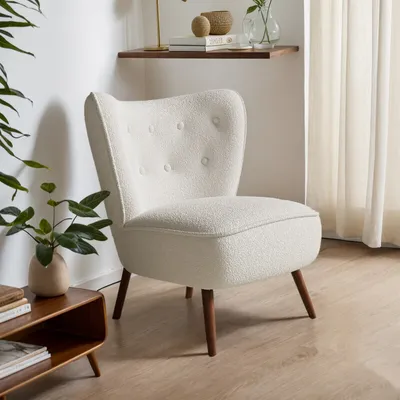 Image de Fauteuil à oreilles Fauteuil de salon avec dossier et pieds en bois massif Coussin d'assise rembourré Fauteuil de relaxation Fauteuil de télévision Fauteuil de loisirs pour salon Bureau Bureau