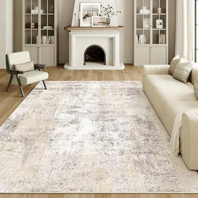 Produktbild von Waschbare Teppiche Gegend Teppich 200 x 300cm Beige Grau Modern Abstrakt Wohnzimmer Schlafzimmer Teppisch Groß rutschfest Kurzflor Weich Rugs for Living Room Carpet for Esszimmer Büro
