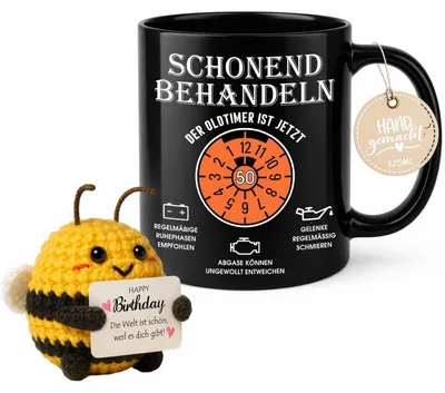 Obrázek produktu pro Šálek na kávu o objemu 325 ml s motivem včel, černý, keramika, dárek k 50. narozeninám