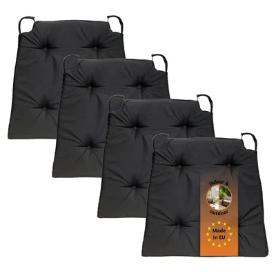 Productafbeelding van Set van 4 stoelkussens 42 x 40 cm, voor binnen en buiten, 100% microvezel, zwart, sleepling