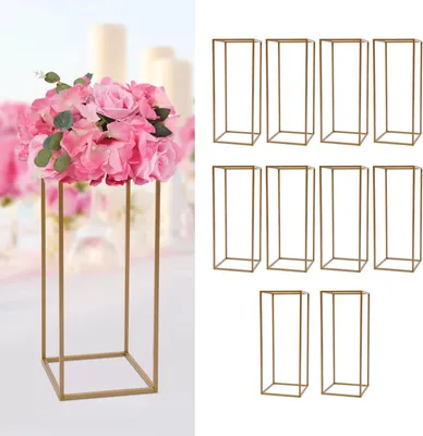 Produktbild von Blumenständer Hochzeit Tischdeko - Geometrische Säule - 10er Pack - 60 cm Höhe - Rechteckig 24×24 cm - Metall - Tragkraft 5 kg/Stk - Gold