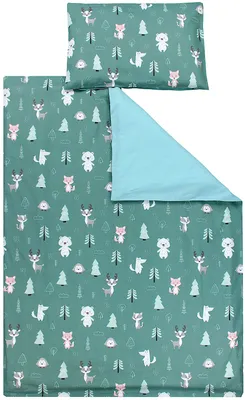 Produktbild von TupTam Kinder Bettwäsche Gemustert 2-Teilig Wendebettwäsche, Farbe: Wald / Fuchs / Reh / Igel / Bärchen / Grün / Mint, Größe: 120x90 cm