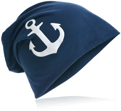Produktbild von Beanie Muetze Weiss Anker Dunkelblau