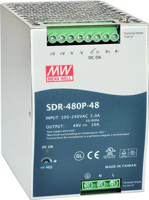 Produktbild von MEANWELL SDR-480-24, DC AC Hutschienen-Netzteil, DIN, 480W 24V 20A