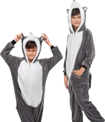 Produktbild von Pyjama Onesie Kigurumi Kostüm für Kinder Husky 140