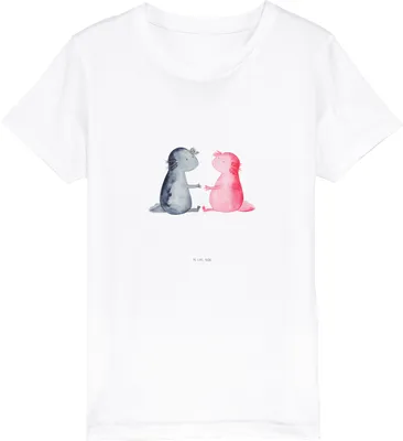 Produktbild von Mr. & Mrs. Panda Kleinkinder T-Shirt Axolotl Liebe 9-11 Jahre (134/146) - Weiß - Geschenk, Kinder Baumwoll, Kindershirt, Verlobter, Teenager, Öko, Valentinstag, Freund