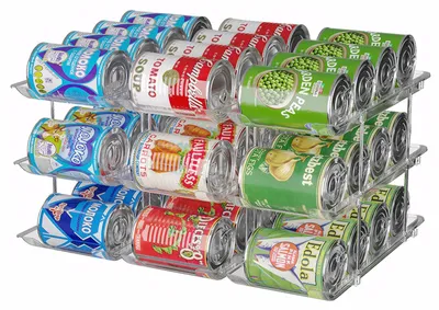 Obrázek produktu pro Držák na plechovky – organizér do ledničky se 3 patry – automatický rolovací dávkovač – na nápojové plechovky – PET+PE – průhledný