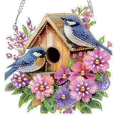 Image de Kit de peinture diamant pour pendentif, motif fleurs et oiseaux, format 5D, dimensions 20x20 cm, idéal pour décorer des fenêtres