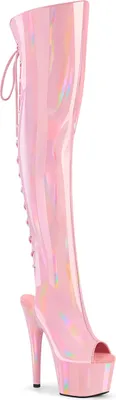 Produktbild von ADORE-3019HWR Pleaser Damen High Heels Plateauoverkneestiefel Holo Stretch babypink