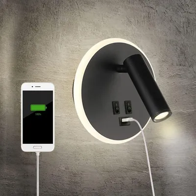 Produktbild von Wandleuchte Wandlampe Nachtlampe 3000K SCHWARZ - 3W + 9W - U S B