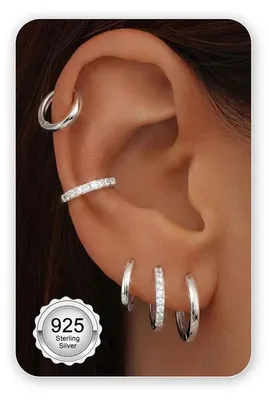 Produktbild von Creolen Set 5 Paar Silber 925 Gold Damen Herren 8/10/12mm Knorpel Helix Piercings