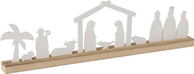 Produktbild von 2.06 Deko Aufsteller Krippenfiguren in natur / weiß - ca. 50 x 14 cm - Holz Krippe