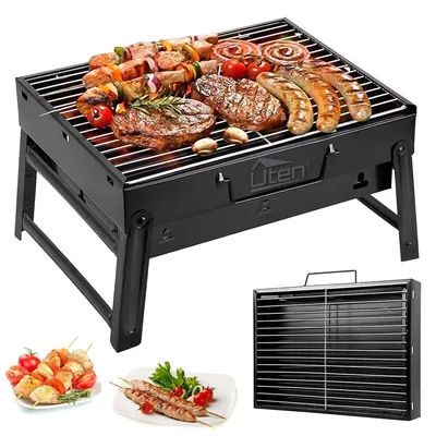 Image de Gril à charbon de bois, barbecue pliable, gril de camping, gril d'extérieur, gril de voyage, en acier inoxydable, très grand format