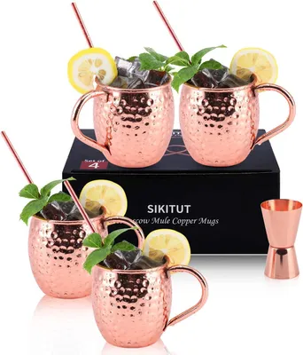 Produktbild von Moscow Mule Becher, 4er Set, 550 ml, handgehämmertes Kupfer, für Cocktail