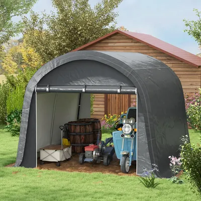 Produktbild von Lagerzelt Garten 3x3m, Gerätezelt Stahl verzinkt, Gartenzelt PE-Plane, Grau | 300x300x235 cm | 33 kg | 2 Reißverschlusstüren