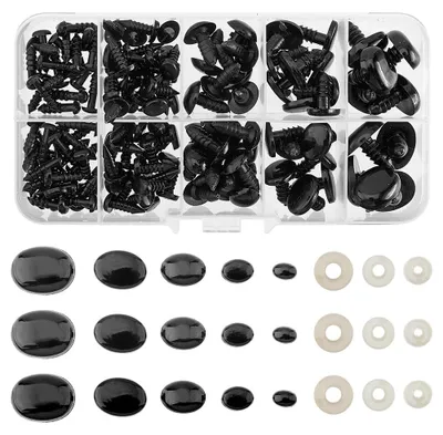 125 Kunststoffnasen, 5 Größen, schwarz, für Plüschtiere & Puppen