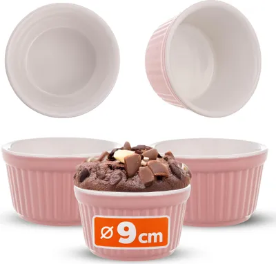 Immagine prodotto di Stampi per soufflé KADAX, 3 pezzi, ciotole per crème brûlée Ø 9 cm, piccoli stampi da forno in ceramica per crème brulee, soufflé e ragout fin (rosa)