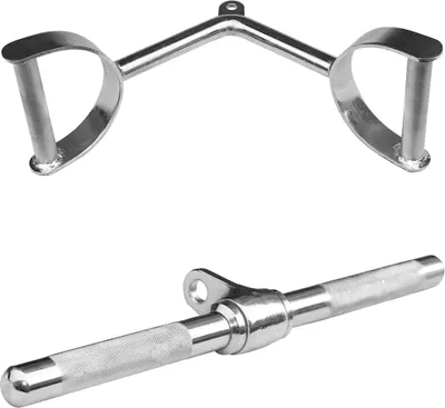 Produktbild von Sporttrend 24 - Seilzug Set Rudergriff breit mit Hufgriff + Bizeps Trizeps Stange