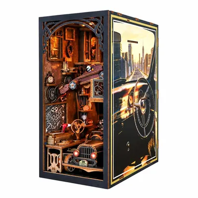 Productafbeelding van THAR Boekenplank Garage – Zelfbouw miniatuurgarage met LED-verlichting
