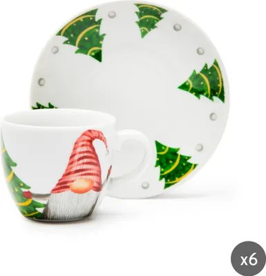 Produktbild von Excelsa Set Von 6 Espressotassen Mit Untertassen Gnomo Friends Porzellan 7 Cl Bunt