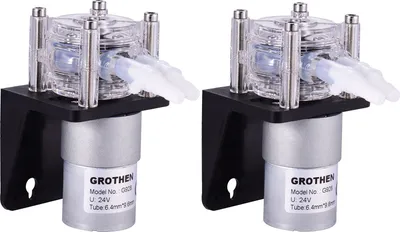 Produktbild von 2X GROTHEN DC 24V Schlauchpumpe mit Silikonschlauch Hochdurchfluss Wasser Flue ssigkeitspumpe Dosierung Vakuumpumpe Selbstansaugende Korrosionsschutz Einstellbarer Durchfluss fue r DIY Aquarium Lab Chemische Analyse Dosierzusaetze L-Stil