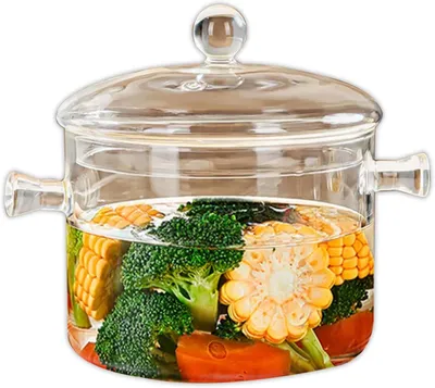 Produktbild von 1.9L Glas Kochtopf zum Kochen auf dem Herd mit Deckel Doppelgriff – Ideal für Kochen. Suppe und Familienküche
