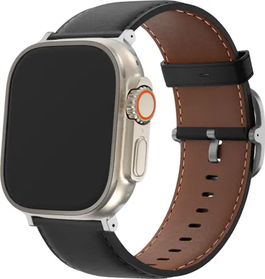 Produktbild von Bandz Lederarmband Classic geeignet für die Apple Watch Series 1/2/3/4/5/6/7/8/9/10/11/SE/Ultra (2) - Größe: 44/45/46/49mm (schwarz)