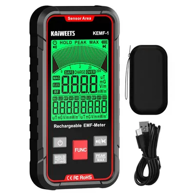 Produktbild von KAIWEETS EMF Messgerät 3-in-1, EF/MF/RF Strahlungstester, LCD, Typ-C Akku