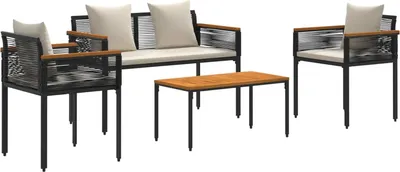 Produktbild von vidaXL Gartenmöbel Set mit Kissen Schwarz und Cremeweiß Poly-Rattan