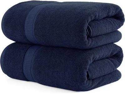 Productafbeelding van Unyqoos® Saunahanddoeken, set van 2 – extra groot, 80 x 200 cm, 100% ringgesponnen katoen, marineblauw, absorberend en zacht, met ophangoogjes