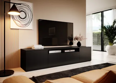 Produktbild von TV-Schrank 200 cm, Fernsehschrank, TV-Schrank, Schwarz Matt, Push-to-Open System, modernes Design, "Masimo"