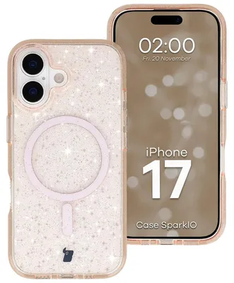 Produktbild von Glitzer Hülle mit Magnetring für iPhone 17, Bizon Case SparklO, Transparent-Hellorange mit Glitzer