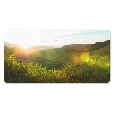 Produktbild von MuchoWow® Schreibtischunterlage Hügel - Sonnenuntergang - Gras - Grün 80x40 cm - XXL Mauspad - Gaming Mauspad