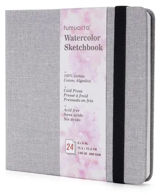 Obrázok produktu pre Akvarelový skicár, 15x15 cm, 300 g/m², 100% bavlna, nepriehľadný papier, 24 listov, sivá tvrdá väzba