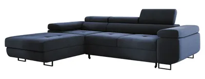 Produktbild von Ecksofa mit Schlaffunktion und Bettkasten ADRIANO Eckcouch Sofa L-Form Wohnlandschaft Couchgarnitur Polsterecke Bettsofa - Links Blau EL13