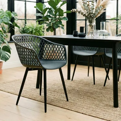 Produktbild von Gartenstühle MADEIRA im 4er Set, Schwarz - Schalenstühle im Retro Design, für Indoor & Outdoor geeignet, Sitzschale aus UV-beständigem Polypropylen, Esszimmerstühle mit Armlehne modern