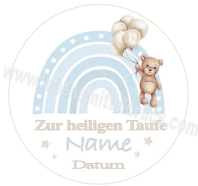 Produktbild von Taufe hellblauer Regebogen mit Bär Tortenbild rund 13