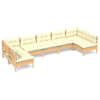 Produktbild von vidaXL 7-tlg. Garten-Lounge-Set mit Creme Kissen Massivholz Kiefer