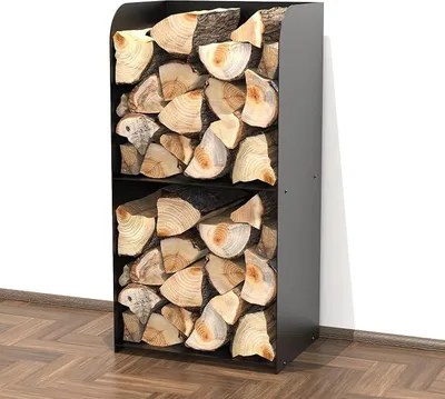 Obrázek produktu pro Regál na dřevo do krbu, stojan na dřevo, vnitřní i venkovní použití, povrchová úprava: prášková barva, design: černý