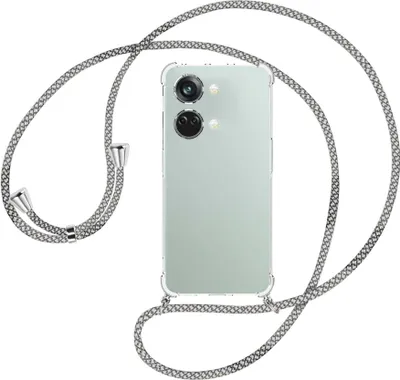 Produktbild von Handykette Backcover-Schutzhülle mit Band (Metall silberfarben) für OnePlus Nord 3 (CPH2491) - weiß/grau kariert