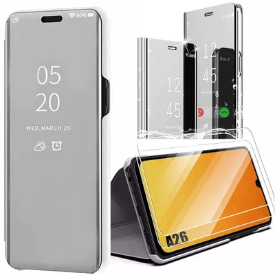 Image de Coque + 2 Verres Trempés pour Samsung Galaxy A26 5G, Protection Antichoc Anti-Rayures Effet Miroir - Argenté