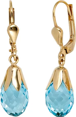 Produktbild von Ohrringe Ohrhänger Boutons Blautopas hellblau Tropfen 333 Gelbgold