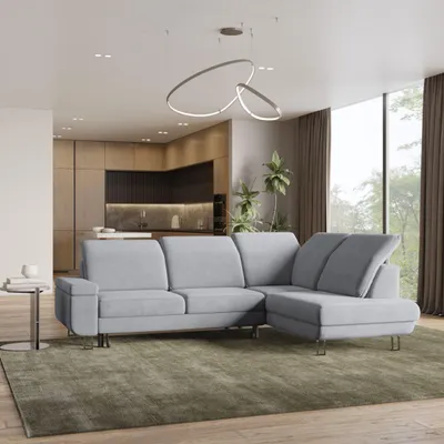 Produktbild von Masseno Ecksofa LERMA R-S mit Schlaffunktion L-Form, Sofa mit Bettkasten, Wohnzimmersofa, Couch, Soffa, Bettsofa, Couchgarnitur- Hellgrau, MONOLITH 84