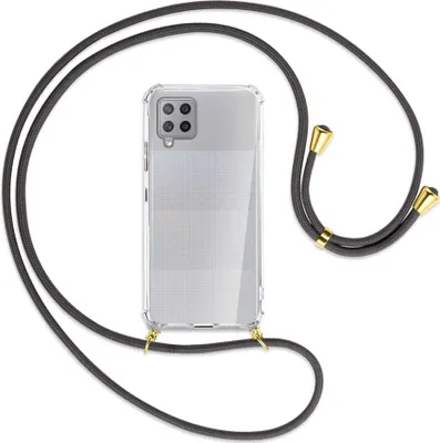 Produktbild von Handykette Backcover-Schutzhülle mit Band (Metall goldfarben) für Samsung Galaxy A42 5G - dunkelgrau