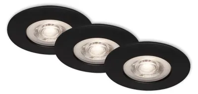 Image de Lampe LED encastrée BRILONER LEUCHTEN KULANA, 5 W, 460 lm, IP44, noir mat, plastique, set de 3, Ø 9 cm