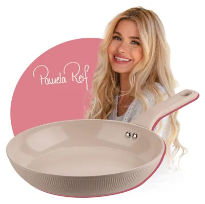 Productafbeelding van Fackelmann x Pamela Reif koekenpan Shell, diameter 28 cm, van aluminium. Modern design in pastelbeige, geschikt voor elke keuken