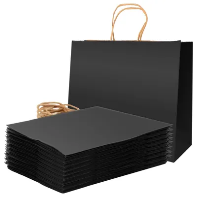 Produktbild von 50 Stück Schwarze Papiertaschen - Kraftpapier Geschenkbeutel 32x11x25 cm