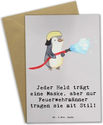 Produktbild von Mr. & Mrs. Panda Grußkarte Stilvolle Feuerwehrmann - Grau Pastell - Geschenk, Geschenke für Berufstätige, dankeskarten, einladungskarten, glückwunschkarten, Feuerwehr