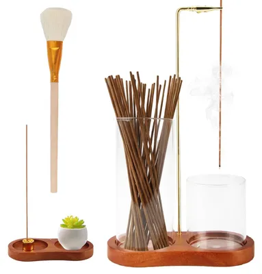Produktbild von Holz- und Glas-Räucherstäbchenhalter für Meditation